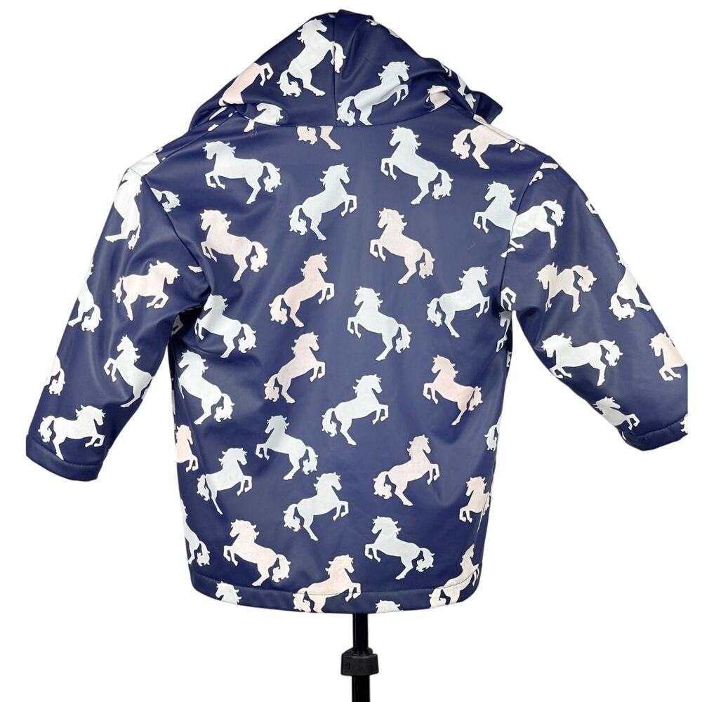 Hatley Kids' Color Changing "Playful Horses" Raincoat Size 3 Pink Navy Rain Coat - Picture 2 of 5